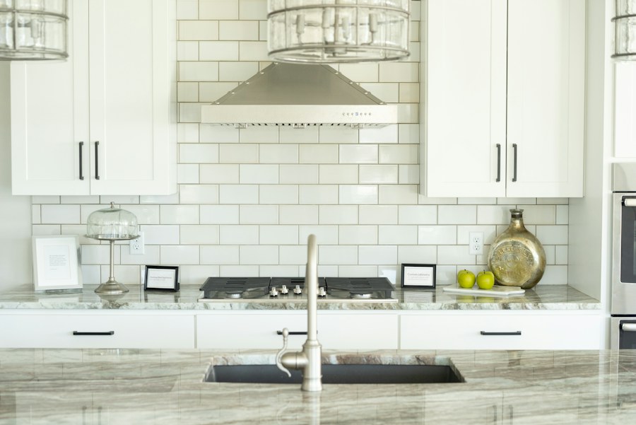 White kitchen sink and surrounding cabinets